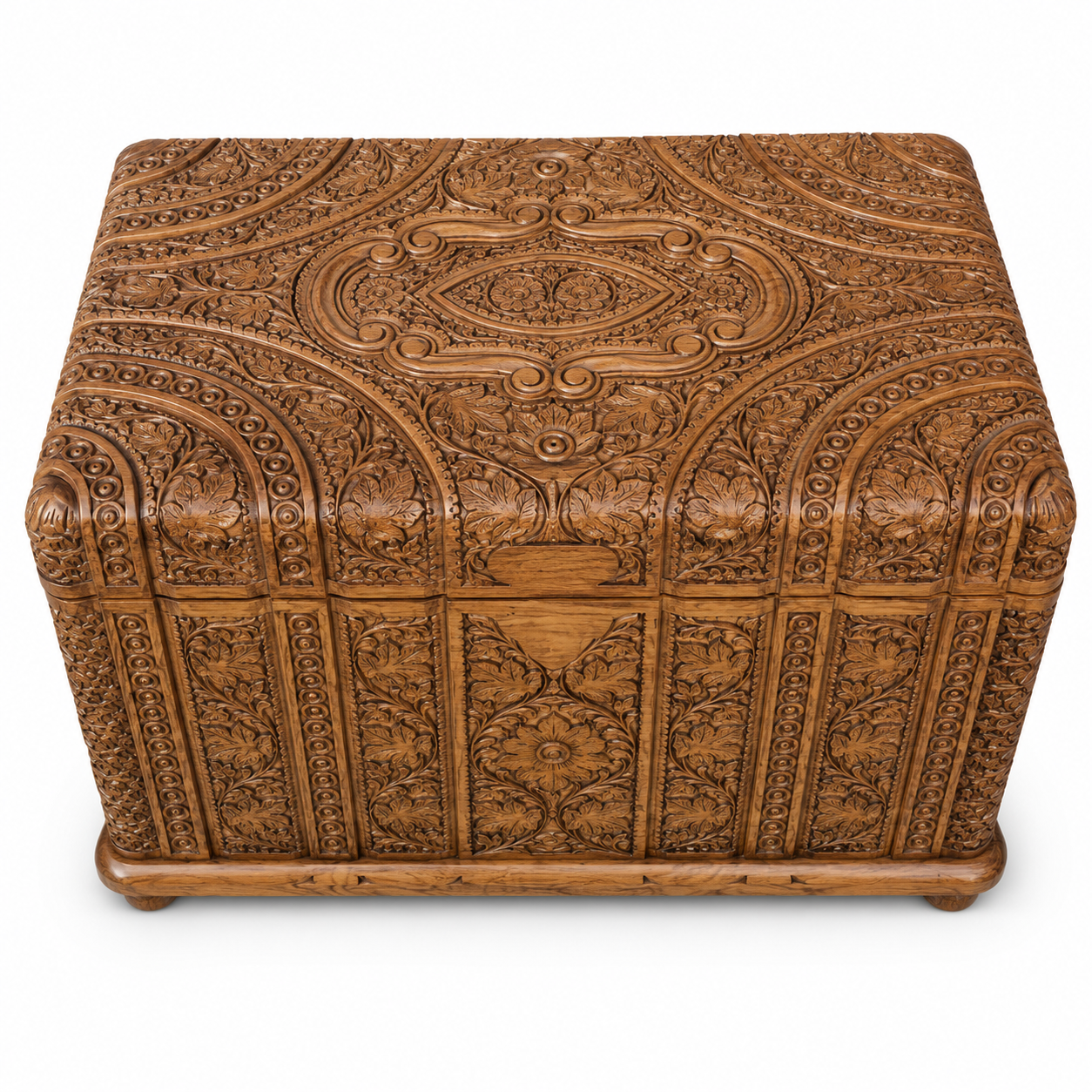 Mughal Arch Carved Wooden Chest / Sandook — Handcrafted Sheesham Wood
