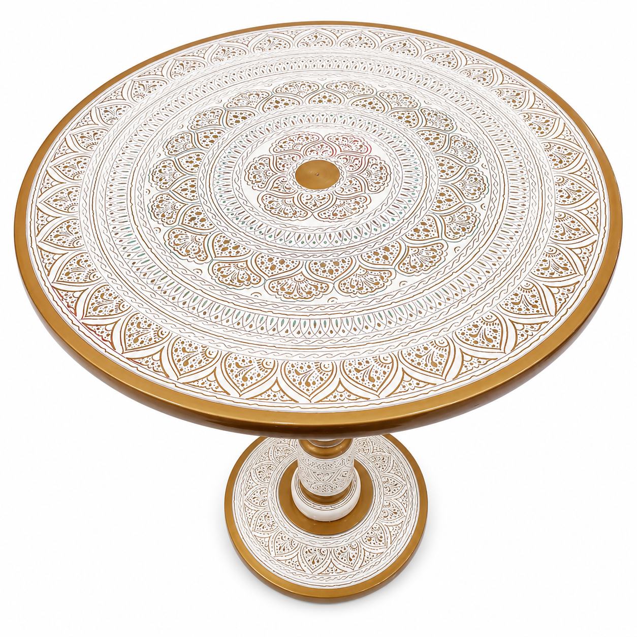 Mughal Mandala Meenakari Pedestal Side Table — Handcrafted Brass Enamel