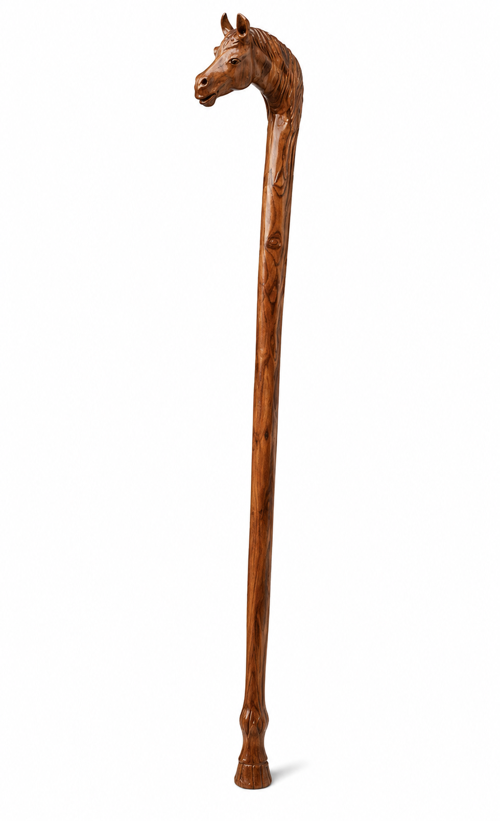 Horse Head Carved Wooden Walking Cane — Handcrafted Sheesham Wood