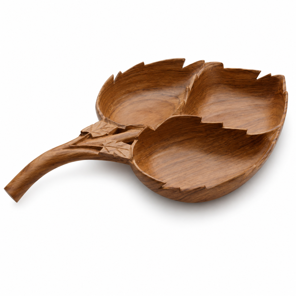 Double Leaf Carved Wooden Serving Tray / Dry Fruit Platter — Handcrafted Sheesham Wood