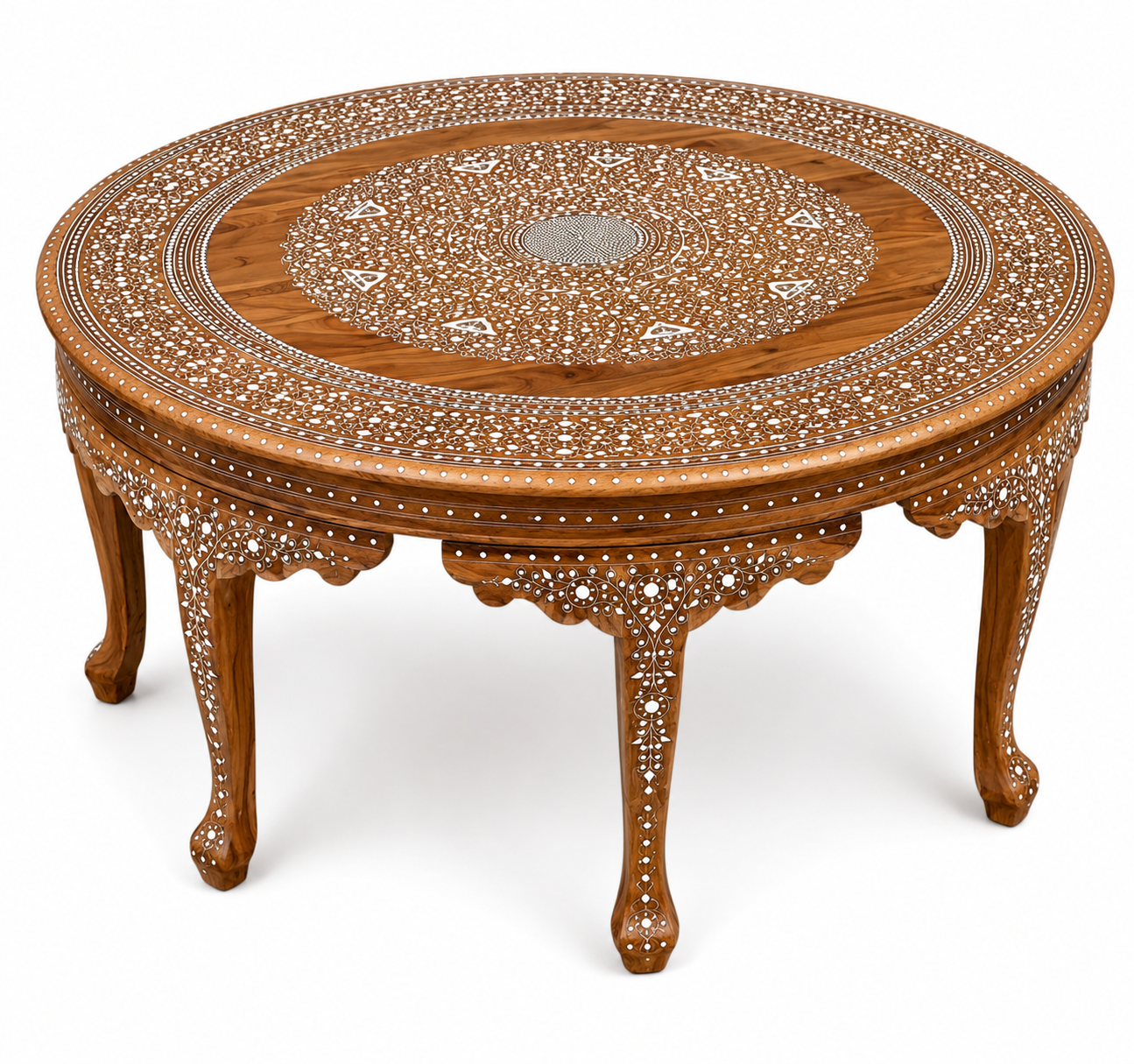Mughal Octagonal Inlay Table | Sheesham Wood with Storage