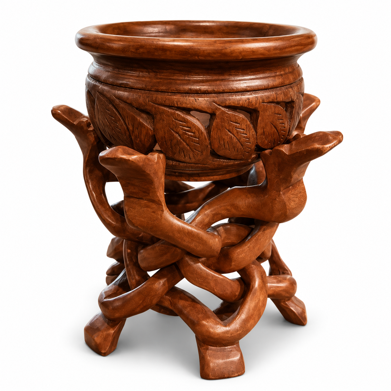 Wild Root Carved Wooden Planter Pot Stand  Handcrafted Sheesham Wood