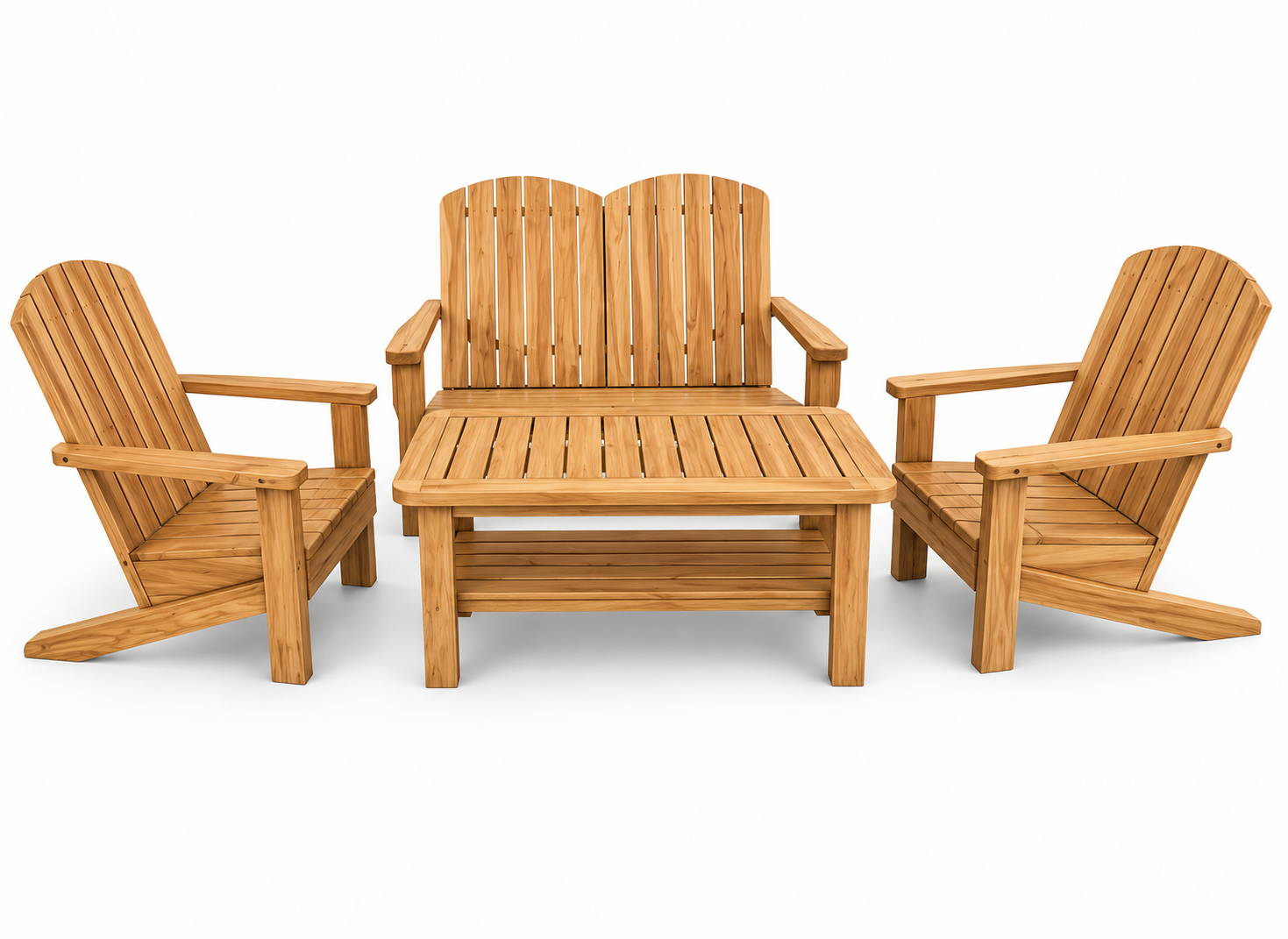 Adirondack Outdoor Garden Seating Set Handcrafted Pine Wood (2 Chairs, Loveseat, Coffee ,Table)