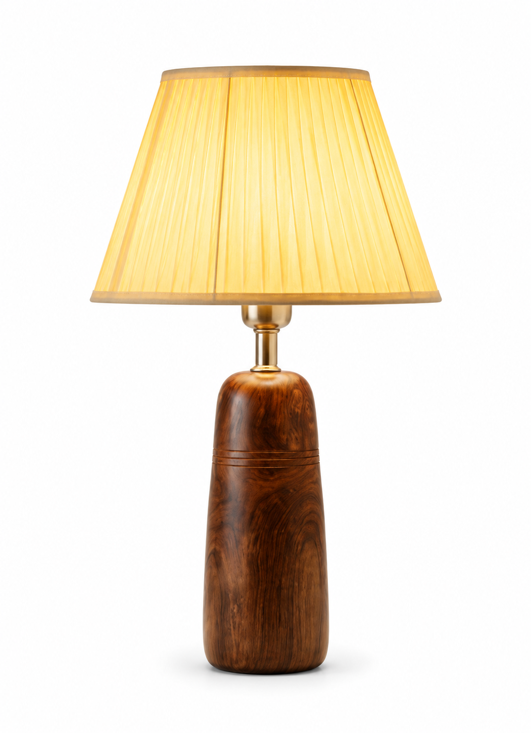 Solid Wood Cylinder Table Lamp with Pleated Fabric Shade