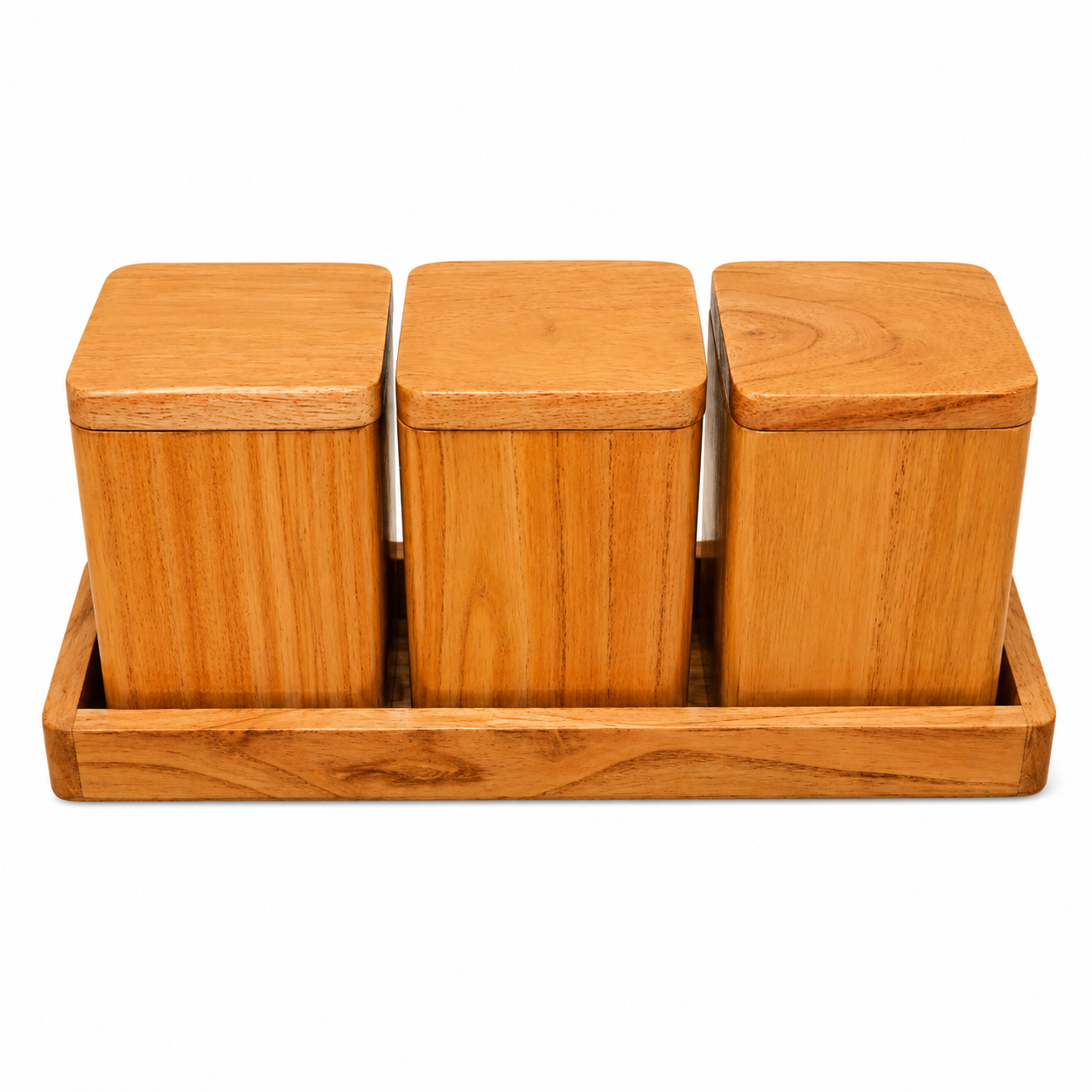 Wooden 3-Jar Storage Set with Serving Tray